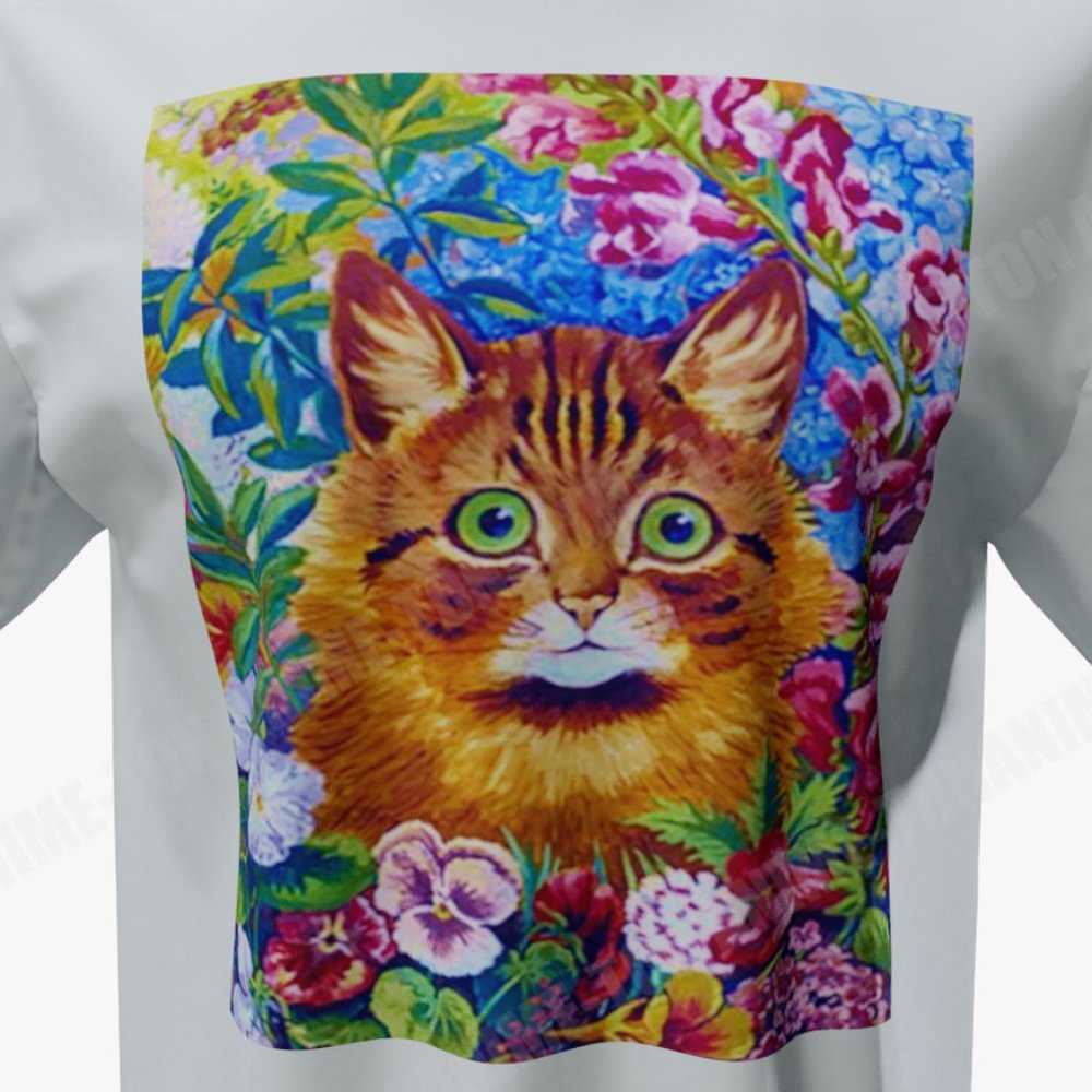 Louis Wain - Cat Art - Cat In The Garden - Tshirt - Cotton
